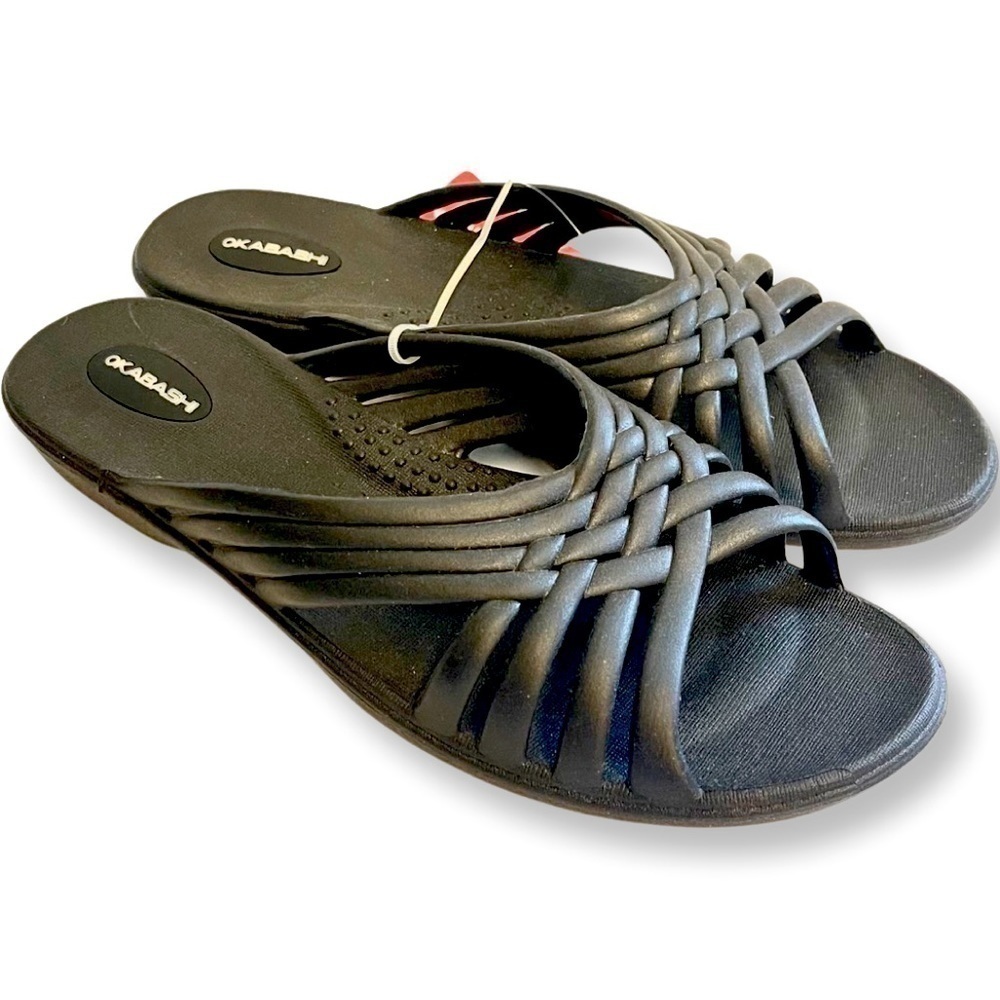 New OKABASHI Black “Venice” Vegan Slip On Sandals